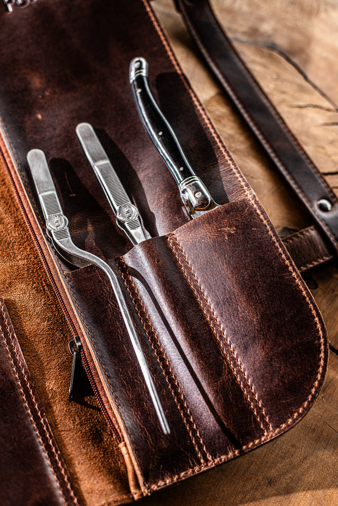 Forged Messer schutzhülle - Geeignet für 8 Messer - 100% Pull-Up Rindleder