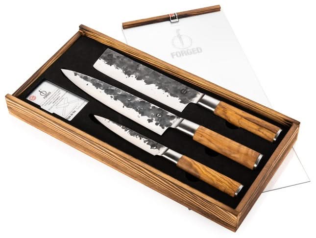 Forged Messerset Olive - 3-teilig - Kochmesser, Hackmesser und Universalmesser