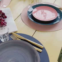 Cookinglife Tischsets - Doppelseitig - Veganes Leder - Grau / Rosa ø 38 cm - 6 Stück