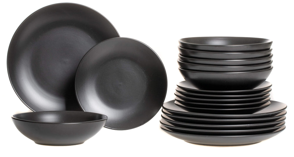 Studio Tavola Geschirrset Black Tie - 18-teilig / 6 Personen - 6 Frühstücks-/Dessertteller, 6 tiefe Teller und 6 Essteller