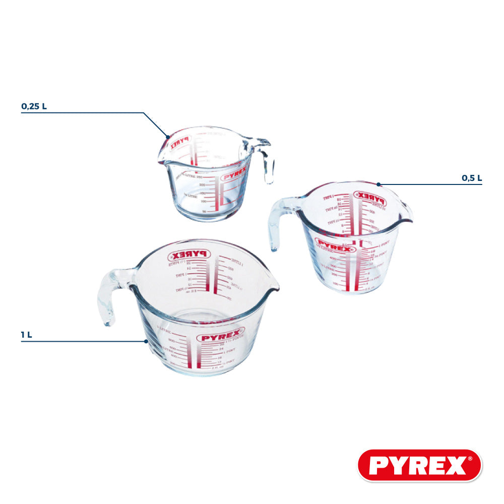 Pyrex Glas Messbecher Set Iconics' 3-teilig - 250 ml, 500 ml & 1 Liter