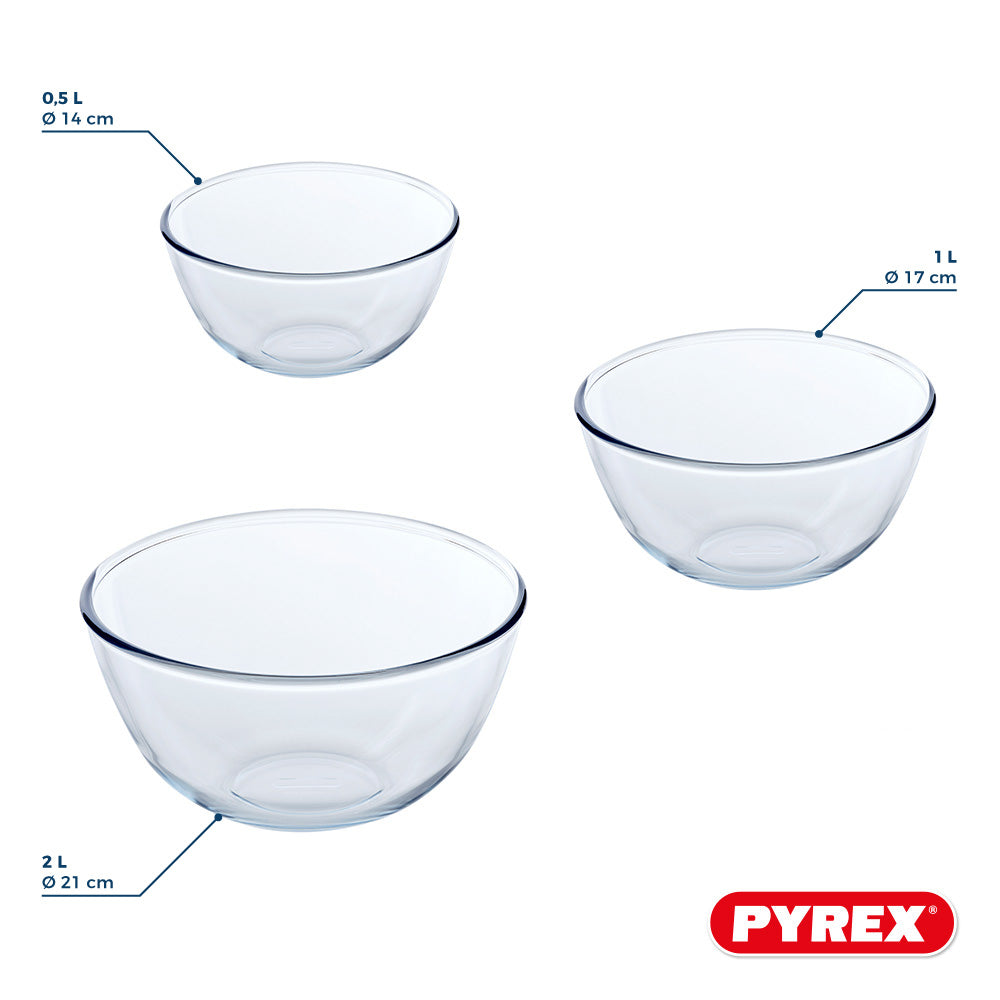 Pyrex Glas Mischschüssel / Rührschüssel Set Iconics' 3-teilig - 500ml, 1 Liter & 2 Liter
