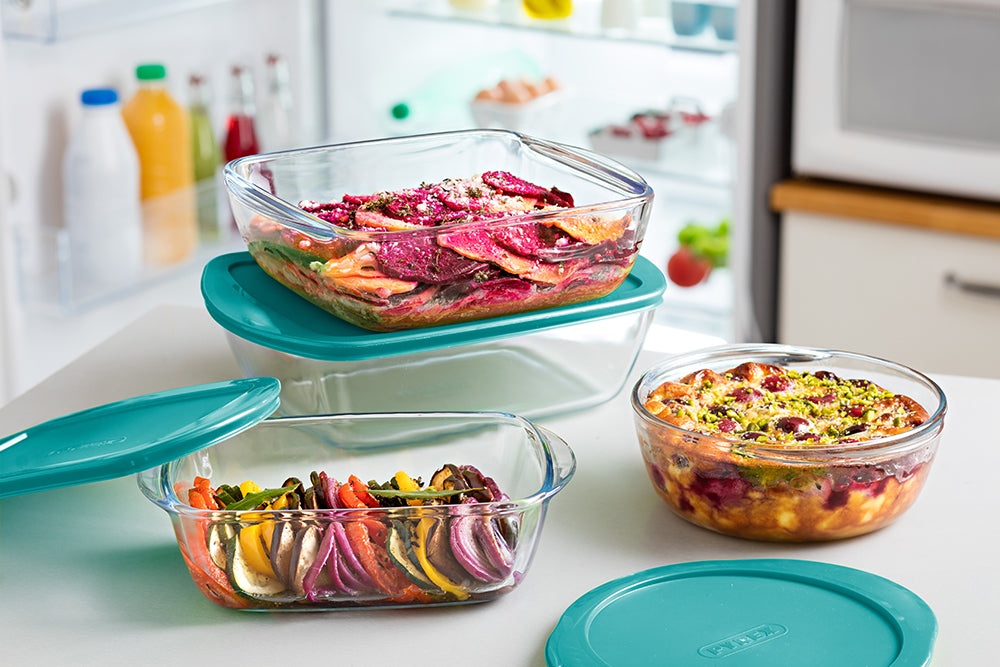 Pyrex Glas Auflaufformset mit Deckel Cook & Store 3-teilig - 400 ml, 1,1 Liter & 2,5 Liter