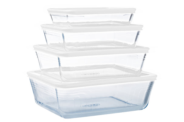 Pyrex Glas Auflaufformset mit Deckel Cook & Freeze 4-teilig - 800 ml, 1,5 Liter, 2,6 Liter & 4 Liter
