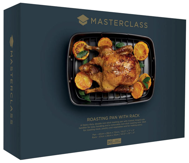 MasterClass Bräter mit Rost - 40 x 28 cm - Standard Antihaftbeschichtung