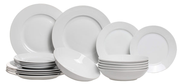 Studio Tavola Geschirrset Weiß - 18-teilig / 6 Personen - 6 Speiseteller, 6 Suppenteller und 6 Frühstücksteller