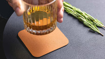 Cookinglife Untersetzer - Veganes Leder - Schwarz / Cognac - doppelseitig - 10 x 10 cm - 6 Stück