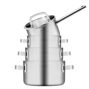 Sola Topfset Juvia 4-teilig – Edelstahl – downdraft-geeignet – Kochtöpfe Ø 16, 18, 20 cm & Stieltopf Ø 16 cm – geeignet für alle Herdarten