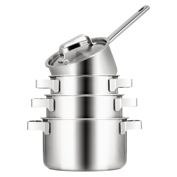 Sola Topfset Ruby 4-Teilig Premium Triply Edelstahl - Kochtopf ø 16, 18, 20 cm & Stielkasserolle ø 16 cm - Induktionsgeeignet