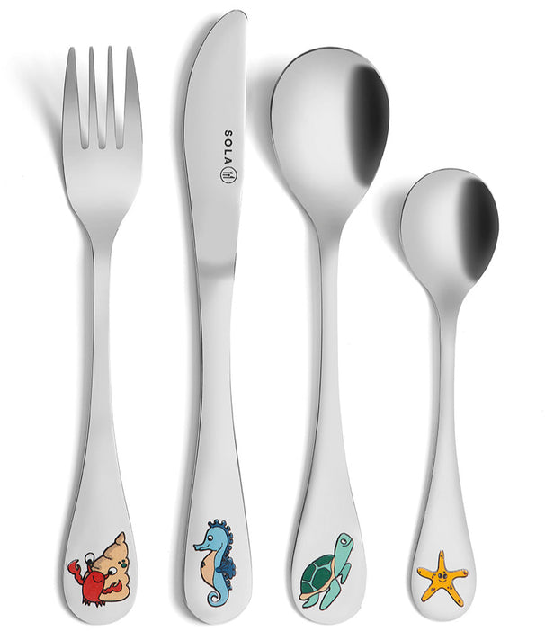 Sola Kinderbesteck Meeresbewohner - 18/10 Edelstahl - 4-teilig