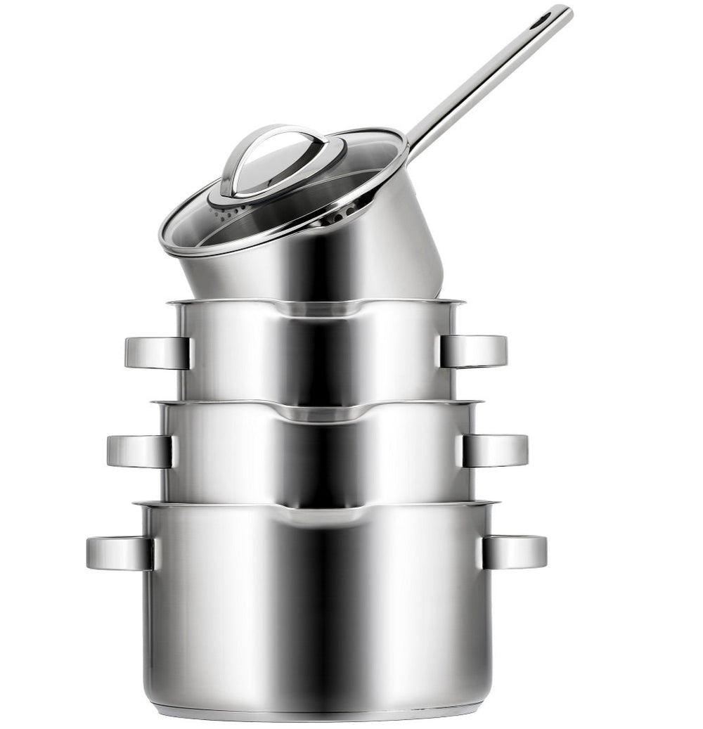 Sola Topfset Pearl 4-teilig – Edelstahl – downdraft-geeignet – Kochtöpfe Ø 16, 18, 20 cm & Stieltopf Ø 16 cm – geeignet für alle Herdarten