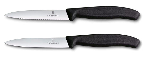 Victorinox Gemüsemesser-Set Swiss Classic Schwarz 2-teilig - Wellenschliff & Glatt Gemüsemesser