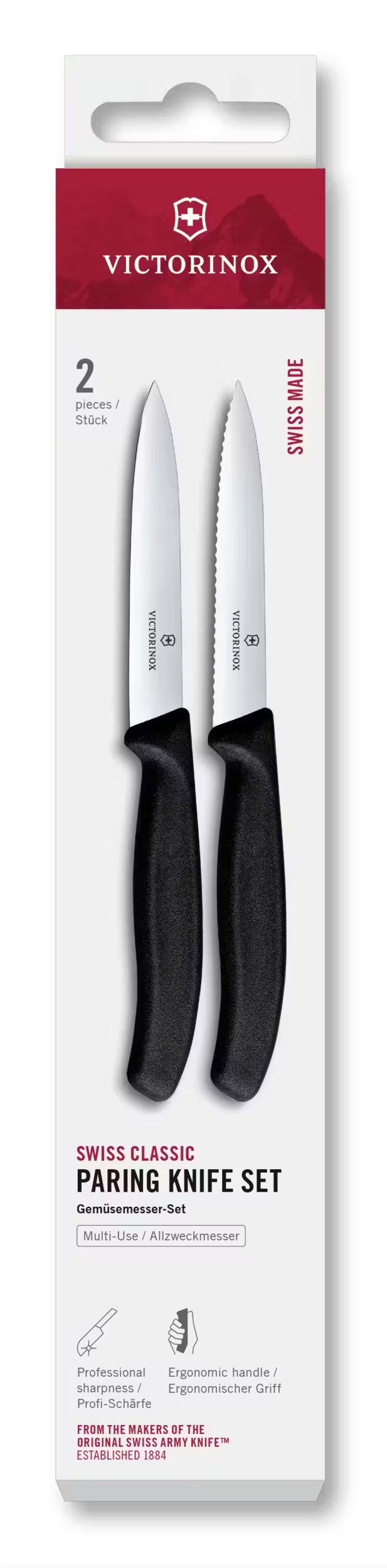 Victorinox Gemüsemesser-Set Swiss Classic Schwarz 2-teilig - Wellenschliff & Glatt Gemüsemesser