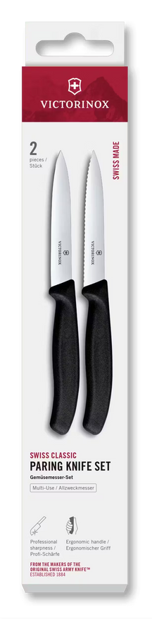 Victorinox Gemüsemesser-Set Swiss Classic Schwarz 2-teilig - Wellenschliff & Glatt Gemüsemesser