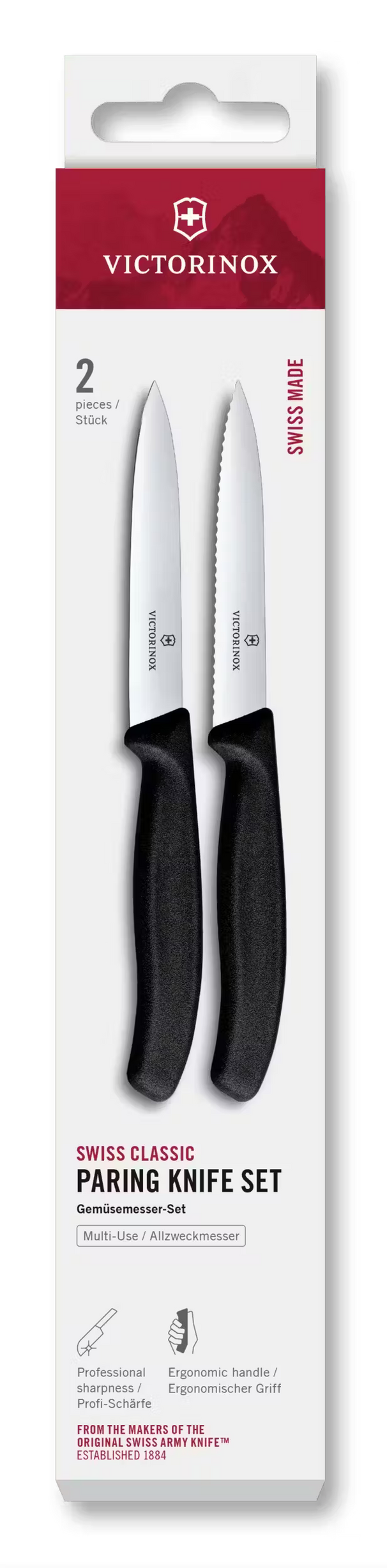 Victorinox Gemüsemesser-Set Swiss Classic Schwarz 2-teilig - Wellenschliff & Glatt Gemüsemesser