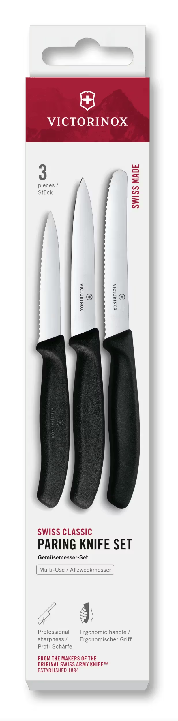 Victorinox Gemüsemesser-Set Swiss Classic Schwarz 3-teilig - Tomatenmesser, Officemesser & Schälmesser