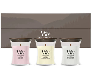 WoodWick Geschenkset Duftkerzen Mini Blooming Trio - 3 Stück - Duftkerze im Glas - Holzdocht