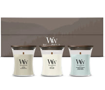WoodWick Geschenkset Duftkerzen Mini Woodland Trio - 3 Stück - Duftkerze im Glas - Holzdocht