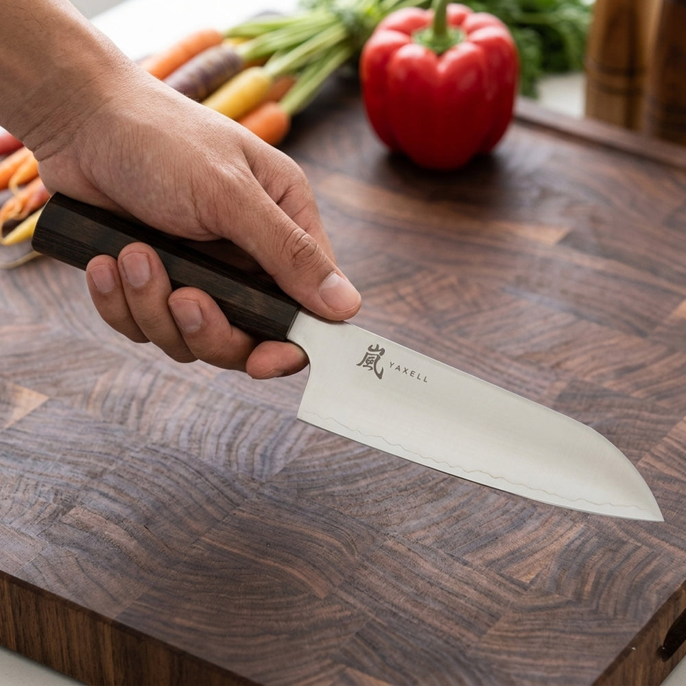 Yaxell Santokumesser Hana 12,5 cm – 3-lagiger Edelstahl – dunkelbrauner Pakkaholzgriff