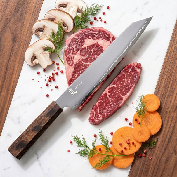 Yaxell Tranchiermesser Hana 23 cm – 3-lagiger Edelstahl – dunkelbrauner Griff aus Pakkaholz